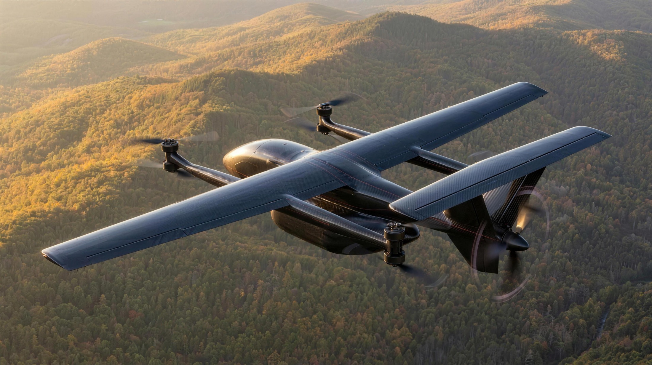 FantomCARGO concept — chase view in cruise over the Green Mountains